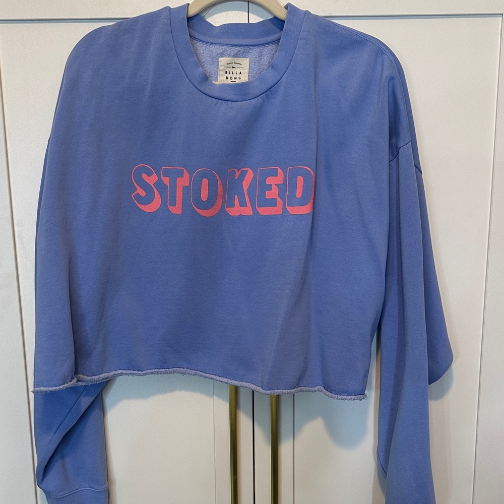 Billabong Light Blue Cropped Sweatshirt with coral color Print